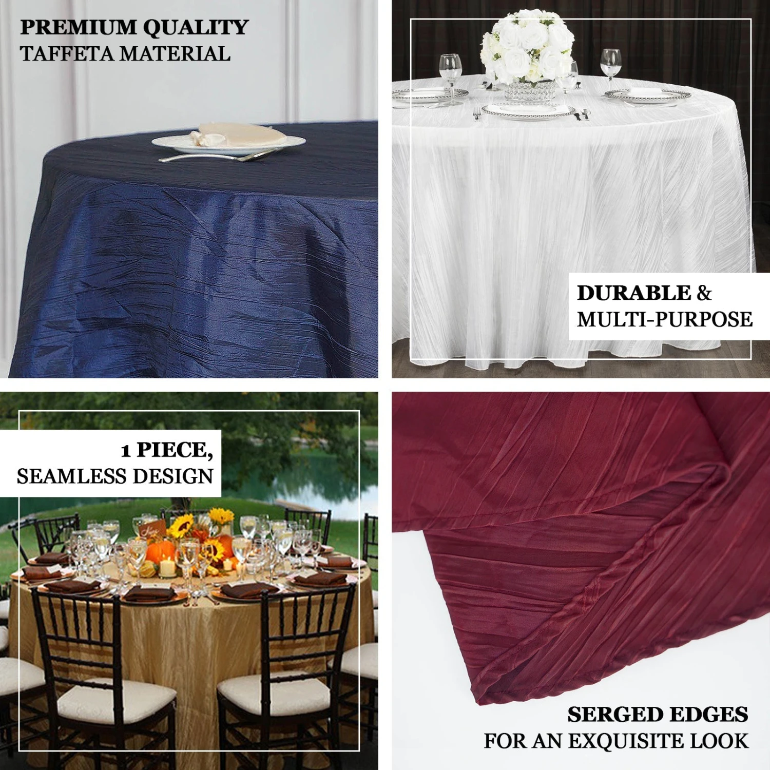 132" Accordion Crinkle Taffeta Seamless Round Tablecloth 2 132" Accordion Crinkle Taffeta Seamless Round Tablecloth - Image 2