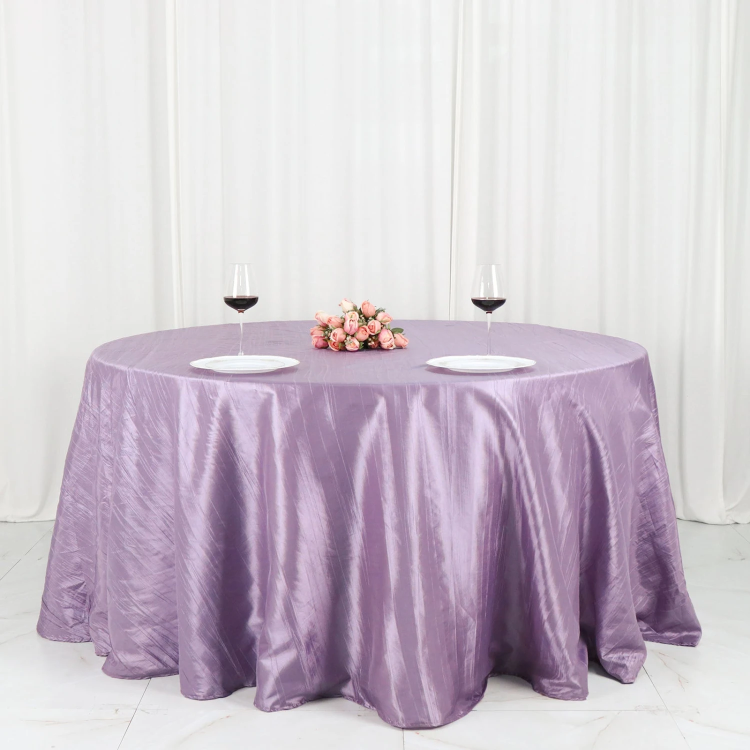 132" Accordion Crinkle Taffeta Seamless Round Tablecloth 17 132" Accordion Crinkle Taffeta Seamless Round Tablecloth - Image 17
