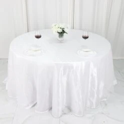 132" Accordion Crinkle Taffeta Seamless Round Tablecloth 27 132" Accordion Crinkle Taffeta Seamless Round Tablecloth -Home Decor Promotional Store TAB ACRNK 136 WHT 02