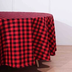 108" | Seamless Buffalo Plaid Round Tablecloth, Checkered Gingham Polyester Tablecloth -Home Decor Promotional Store TAB CHK108 BLKRED D03