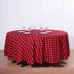 108" | Seamless Buffalo Plaid Round Tablecloth, Checkered Gingham Polyester Tablecloth -Home Decor Promotional Store TAB CHK108 BLKRED 02