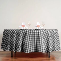 108" | Seamless Buffalo Plaid Round Tablecloth, Checkered Gingham Polyester Tablecloth -Home Decor Promotional Store TAB CHK108 BLK 1
