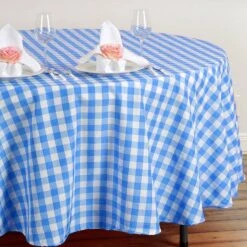 108" | Seamless Buffalo Plaid Round Tablecloth, Checkered Gingham Polyester Tablecloth -Home Decor Promotional Store TAB CHK108 BLUE 2