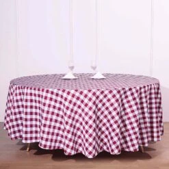 108" | Seamless Buffalo Plaid Round Tablecloth, Checkered Gingham Polyester Tablecloth -Home Decor Promotional Store TAB CHK108 BURG 01