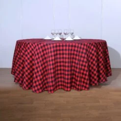 120" | Seamless Buffalo Plaid Round Tablecloth, Checkered Gingham Polyester Tablecloth -Home Decor Promotional Store TAB CHK120 BLKRED 01