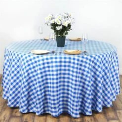 120" | Seamless Buffalo Plaid Round Tablecloth, Checkered Gingham Polyester Tablecloth -Home Decor Promotional Store TAB CHK120 BLUE3