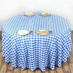 120" | Seamless Buffalo Plaid Round Tablecloth, Checkered Gingham Polyester Tablecloth -Home Decor Promotional Store TAB CHK120 BLUE 01