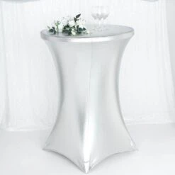 32" Dia Premium Metallic Spandex Highboy Cocktail Table Cover -Home Decor Promotional Store TAB COCK22S SILV 01 760x760 bf7d2b63 2eeb 4be6 976c 34a3d0fea49d