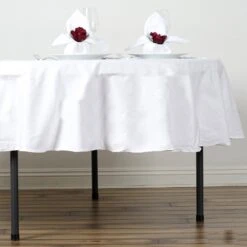 90" Round 100% Cotton Linen Seamless Tablecloth | Washable -Home Decor Promotional Store TAB COT R90 WHT 02