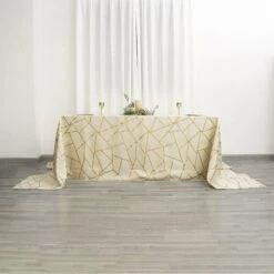 90"x156" Rectangle Polyester Tablecloth With Gold Foil Geometric Pattern