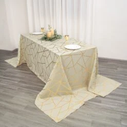 90"x156" Rectangle Polyester Tablecloth With Gold Foil Geometric Pattern -Home Decor Promotional Store TAB FOIL 90156 081 G 02