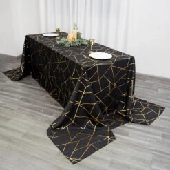 90"x156" Rectangle Polyester Tablecloth With Gold Foil Geometric Pattern -Home Decor Promotional Store TAB FOIL 90156 BLK G 02.progressive bf6a658f 93e8 4bf3 bafb 06e20e6a0ad8