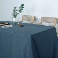 90" X 132" Linen Rectangular Tablecloth, Slubby Textured Wrinkle Resistant Tablecloth -Home Decor Promotional Store TAB JUTE02 90132 BLUE D01