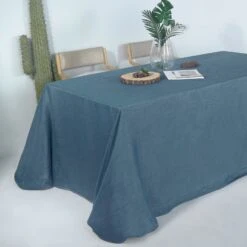 90" X 132" Linen Rectangular Tablecloth, Slubby Textured Wrinkle Resistant Tablecloth -Home Decor Promotional Store TAB JUTE02 90132 BLUE D02