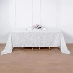 90"x156" Linen Rectangular Tablecloth, Slubby Textured Wrinkle Resistant Tablecloth -Home Decor Promotional Store TAB JUTE02 90156 WHT 02
