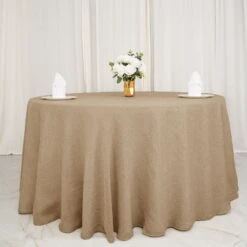 Natural Jute Faux Burlap Round Tablecloth | Boho Chic Table Decor -Home Decor Promotional Store TAB JUTE03 108 NAT D03.progressive d7552543 7b20 4e2d 80b1 f6d43a89f17e