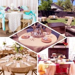 Natural Jute Faux Burlap Round Tablecloth | Boho Chic Table Decor -Home Decor Promotional Store TAB JUTE03 120 EBC2.progressive 5618e7b8 e549 4c92 9d19 ab0f33f5009d