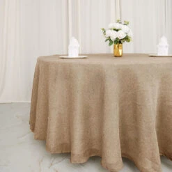 Natural Jute Faux Burlap Round Tablecloth | Boho Chic Table Decor -Home Decor Promotional Store TAB JUTE03 120 NAT D01.progressive 96418c52 3c81 449f a9d4 b8d280283b20