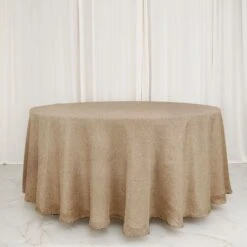 Natural Jute Faux Burlap Round Tablecloth | Boho Chic Table Decor -Home Decor Promotional Store TAB JUTE03 120 NAT 01.progressive 6cd1c218 f73f 4308 89b8 76cc799acf98