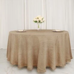 Natural Jute Faux Burlap Round Tablecloth | Boho Chic Table Decor -Home Decor Promotional Store TAB JUTE03 120 NAT 02.progressive bfdc8c38 1333 461a b374 a2a7a2582318