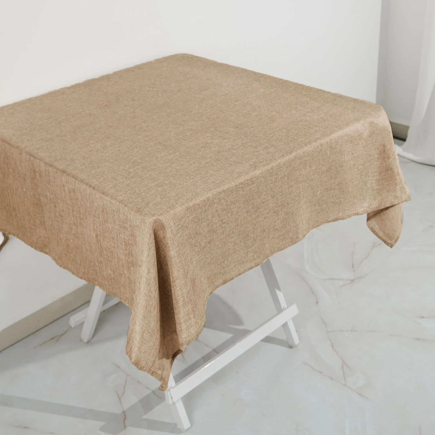 54" Natural Jute Faux Burlap Square Tablecloth | Boho Chic Table Decor 9 54" Natural Jute Faux Burlap Square Tablecloth | Boho Chic Table Decor - Image 9