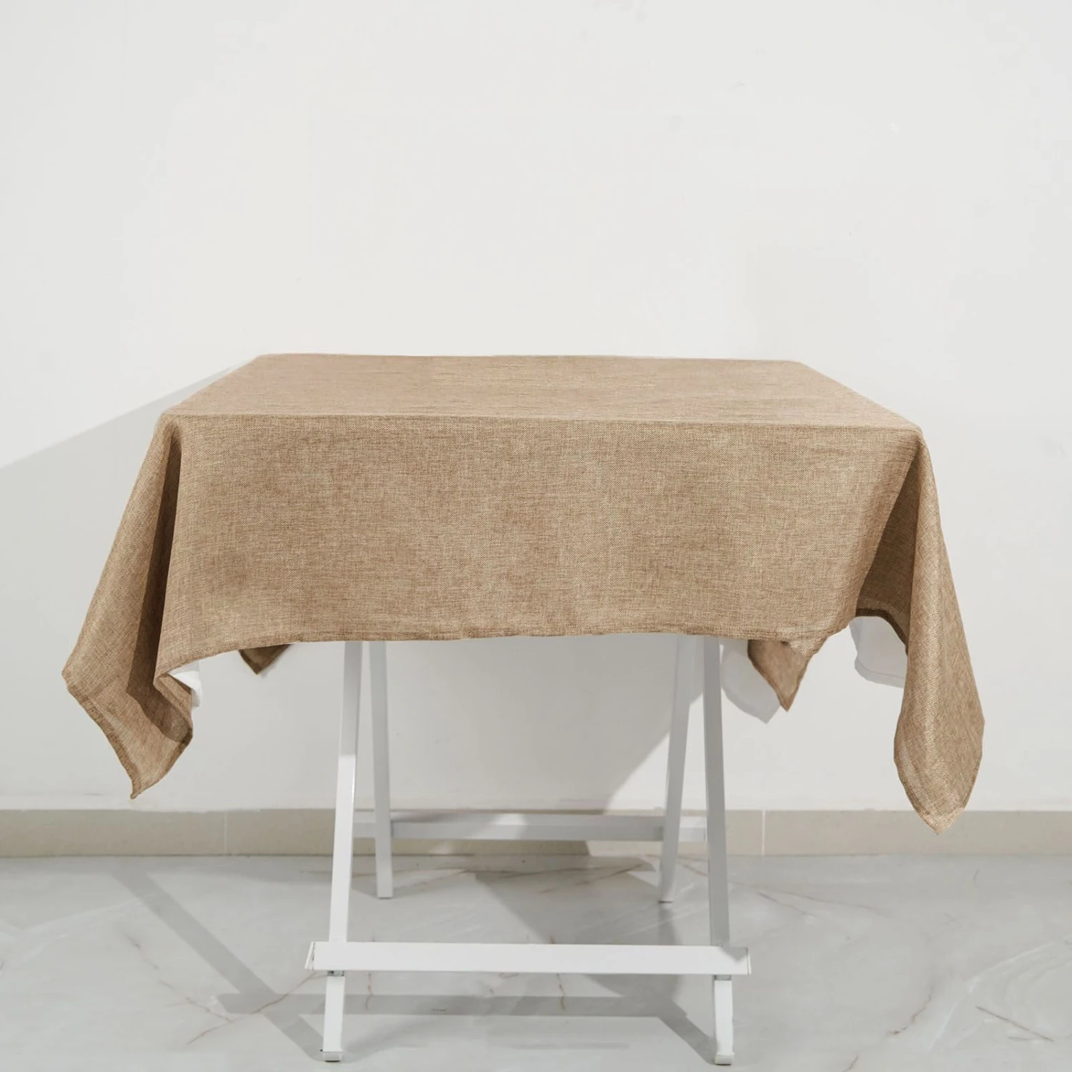 54" Natural Jute Faux Burlap Square Tablecloth | Boho Chic Table Decor 5 54" Natural Jute Faux Burlap Square Tablecloth | Boho Chic Table Decor - Image 5