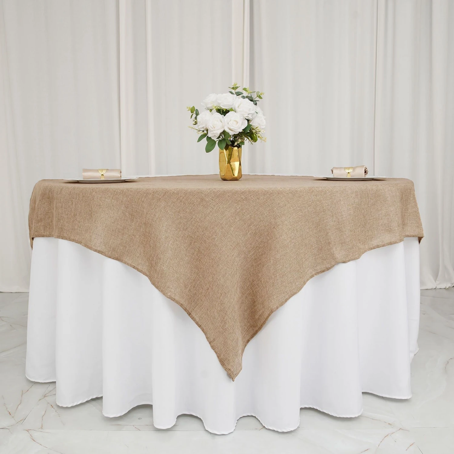 Natural Jute Faux Burlap Square Table Overlay | Boho Chic Decor 8 Natural Jute Faux Burlap Square Table Overlay | Boho Chic Decor - Image 8