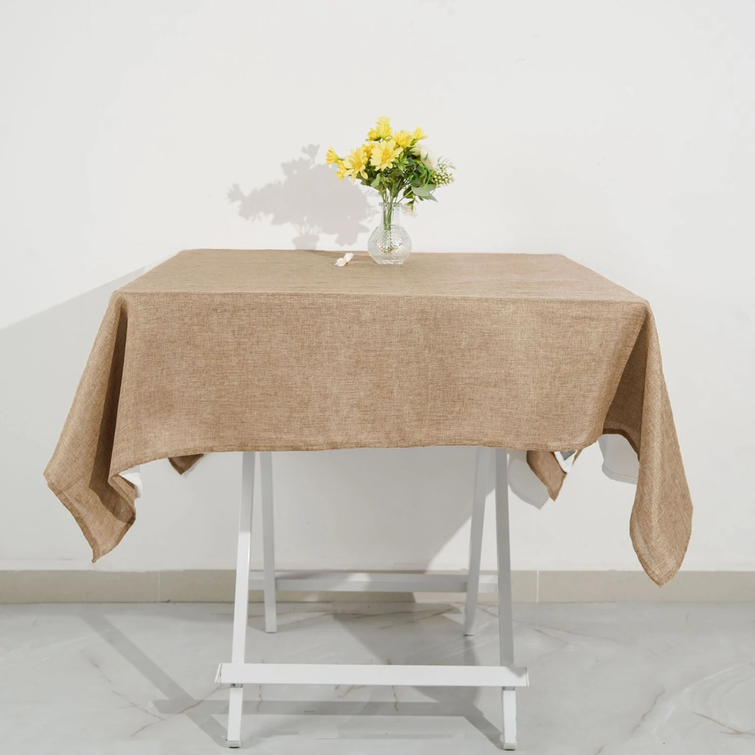 54" Natural Jute Faux Burlap Square Tablecloth | Boho Chic Table Decor 1 54" Natural Jute Faux Burlap Square Tablecloth | Boho Chic Table Decor