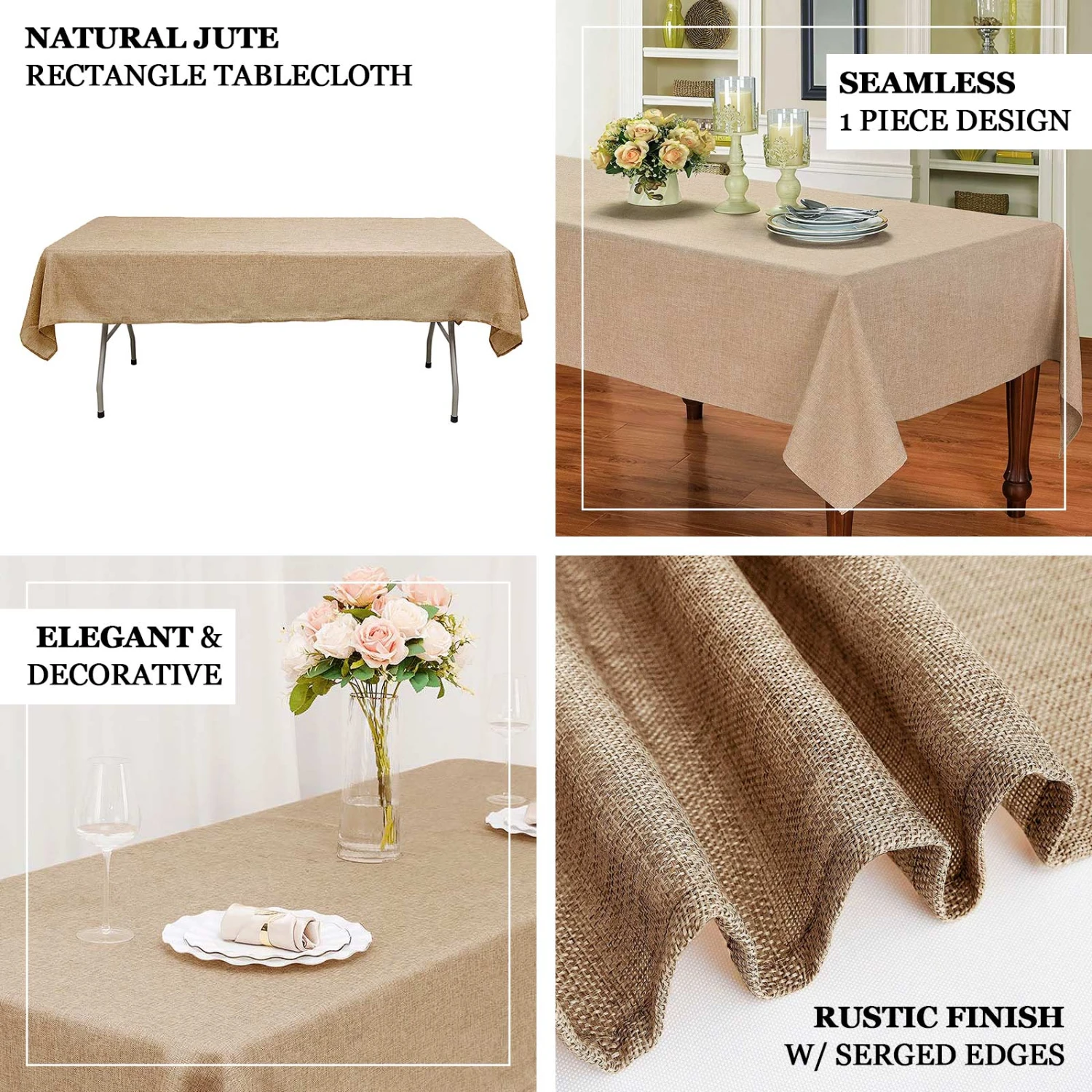 Natural Jute Faux Burlap Rectangular Tablecloth | Boho Chic Decor 2 Natural Jute Faux Burlap Rectangular Tablecloth | Boho Chic Decor - Image 2