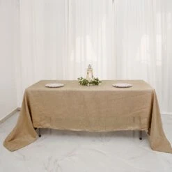 Natural Jute Faux Burlap Rectangular Tablecloth | Boho Chic Decor