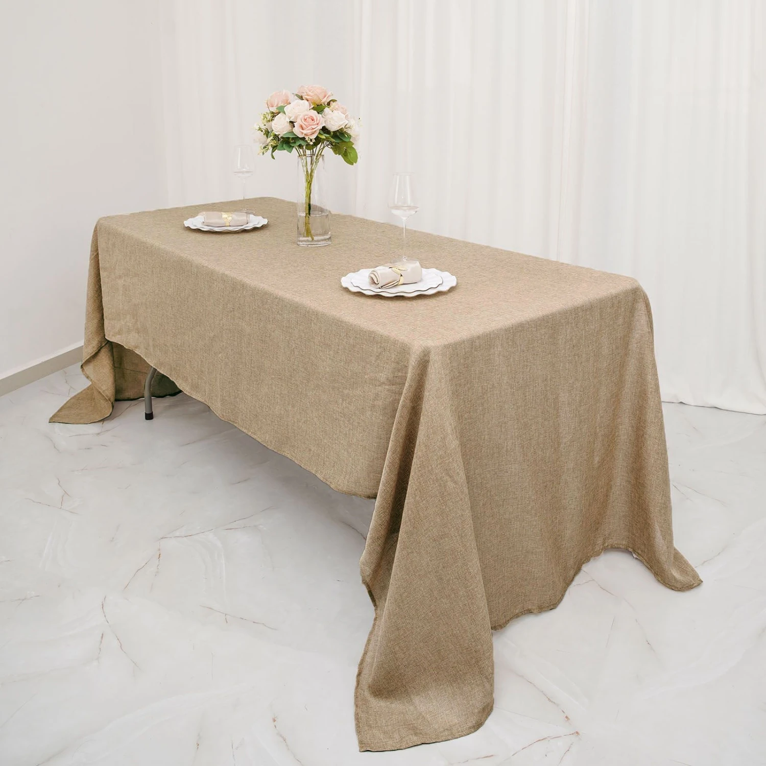 Natural Jute Faux Burlap Rectangular Tablecloth | Boho Chic Decor 16 Natural Jute Faux Burlap Rectangular Tablecloth | Boho Chic Decor - Image 16