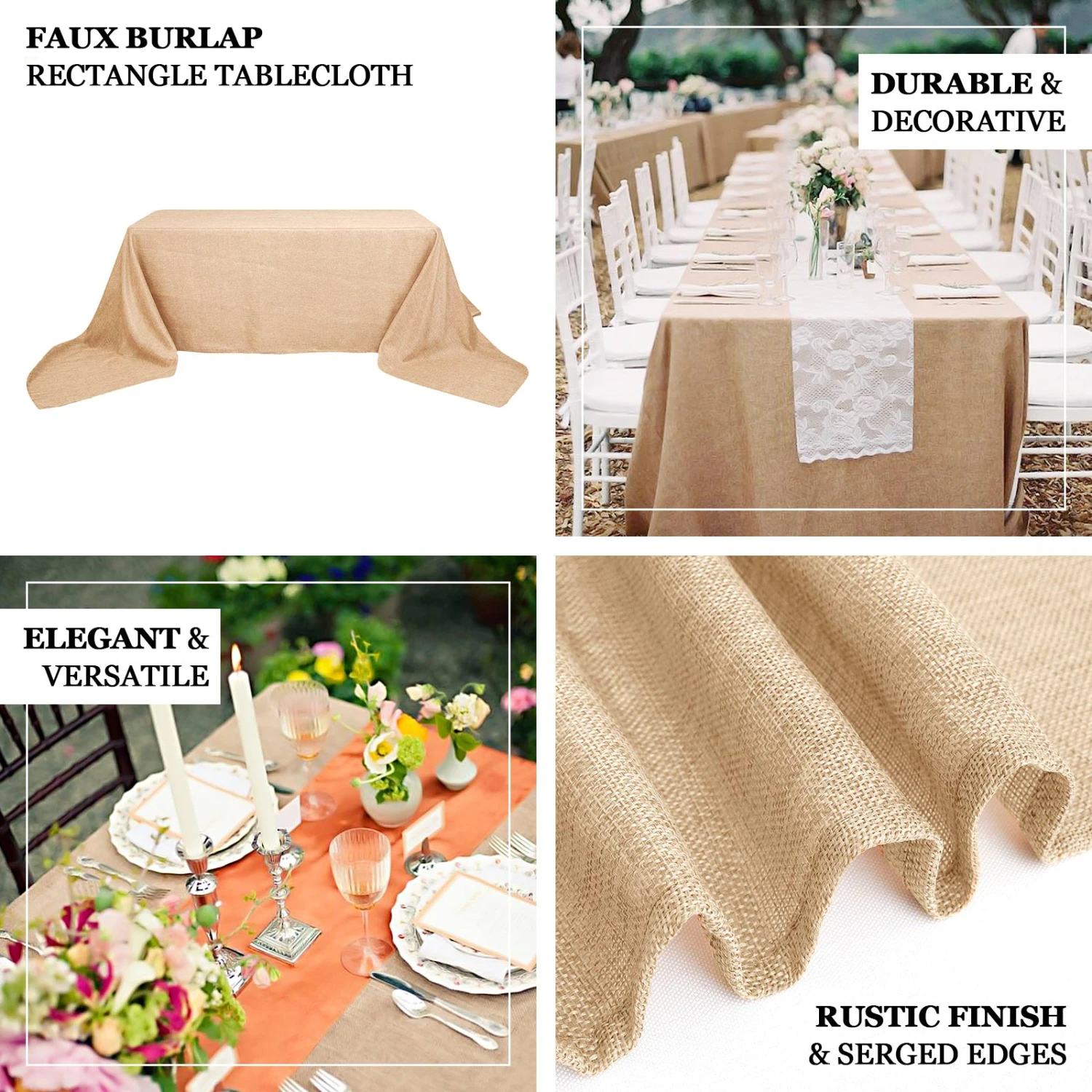 Natural Jute Faux Burlap Rectangular Tablecloth | Boho Chic Decor 3 Natural Jute Faux Burlap Rectangular Tablecloth | Boho Chic Decor - Image 3