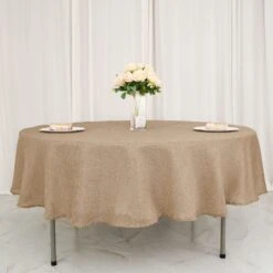 Natural Jute Faux Burlap Round Tablecloth | Boho Chic Table Decor -Home Decor Promotional Store TAB JUTE03 90 NAT D02.progressive be7fc584 b4f8 4728 9b4c 5dcfe7ac2199