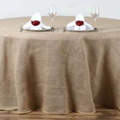 Natural Round Burlap Rustic Tablecloth | Jute Linen Table Decor -Home Decor Promotional Store TAB JUTE 108 NAT 01