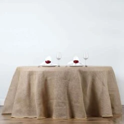Natural Round Burlap Rustic Tablecloth | Jute Linen Table Decor -Home Decor Promotional Store TAB JUTE RND NAT 3