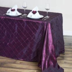 90" X 132" Taffeta Pintuck Rectangular Tablecloth -Home Decor Promotional Store TAB PTK90132 BURG 01