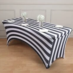 Black/White Striped Spandex Stretch Fitted Rectangular Tablecloth With Foot Pockets - 160GSM Premium Spandex -Home Decor Promotional Store TAB REC SPX6FT 15 BLK 02.progressive dec0599a 30a8 46e0 a53f 0295768f17a9