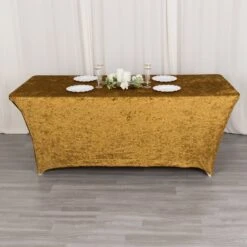 6ft Crushed Velvet Stretch Fitted Rectangular Table Cover -Home Decor Promotional Store TAB REC VEL6FT GOLD D02