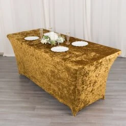 6ft Crushed Velvet Stretch Fitted Rectangular Table Cover -Home Decor Promotional Store TAB REC VEL6FT GOLD D03