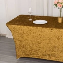 6ft Crushed Velvet Stretch Fitted Rectangular Table Cover -Home Decor Promotional Store TAB REC VEL6FT GOLD D05