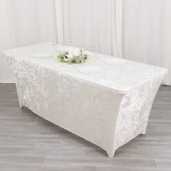 6ft Crushed Velvet Stretch Fitted Rectangular Table Cover -Home Decor Promotional Store TAB REC VEL6FT WHT D03