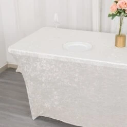 6ft Crushed Velvet Stretch Fitted Rectangular Table Cover -Home Decor Promotional Store TAB REC VEL6FT WHT D05