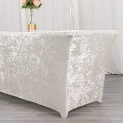 6ft Crushed Velvet Stretch Fitted Rectangular Table Cover -Home Decor Promotional Store TAB REC VEL6FT WHT D06