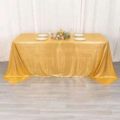 90"x132" Shimmer Sequin Dots Polyester Tablecloth, Wrinkle Free Sparkle Glitter Tablecover -Home Decor Promotional Store TAB SHIM 90132 GOLD D02