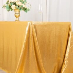 90"x132" Shimmer Sequin Dots Polyester Tablecloth, Wrinkle Free Sparkle Glitter Tablecover -Home Decor Promotional Store TAB SHIM 90132 GOLD D04