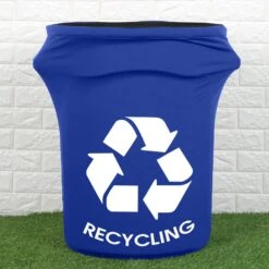 41-50 Gallon Royal Blue Spandex Stretch Trash Can Waste Container Cover With Recycling Logo -Home Decor Promotional Store TAB SPX TRSB02 ROY D03