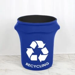 41-50 Gallon Royal Blue Spandex Stretch Trash Can Waste Container Cover With Recycling Logo