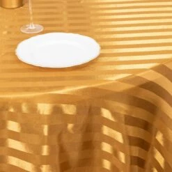 120" Satin Stripe Seamless Round Tablecloth -Home Decor Promotional Store TAB STN02 120 GOLD D02