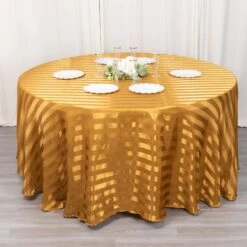 120" Satin Stripe Seamless Round Tablecloth -Home Decor Promotional Store TAB STN02 120 GOLD 02