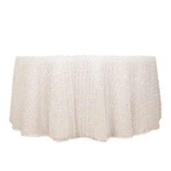 120" Fringe Shag Polyester Round Tablecloth -Home Decor Promotional Store TAB STR02 120 WHT 99